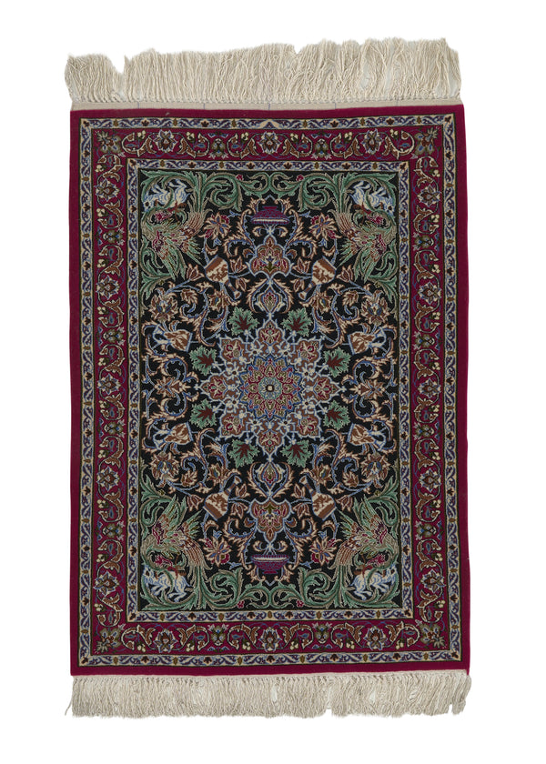 17555 Persian Rug Isfahan Handmade Area Traditional 2'4'' x 3'3'' -2x3- Blue Green Red Floral Animals Design