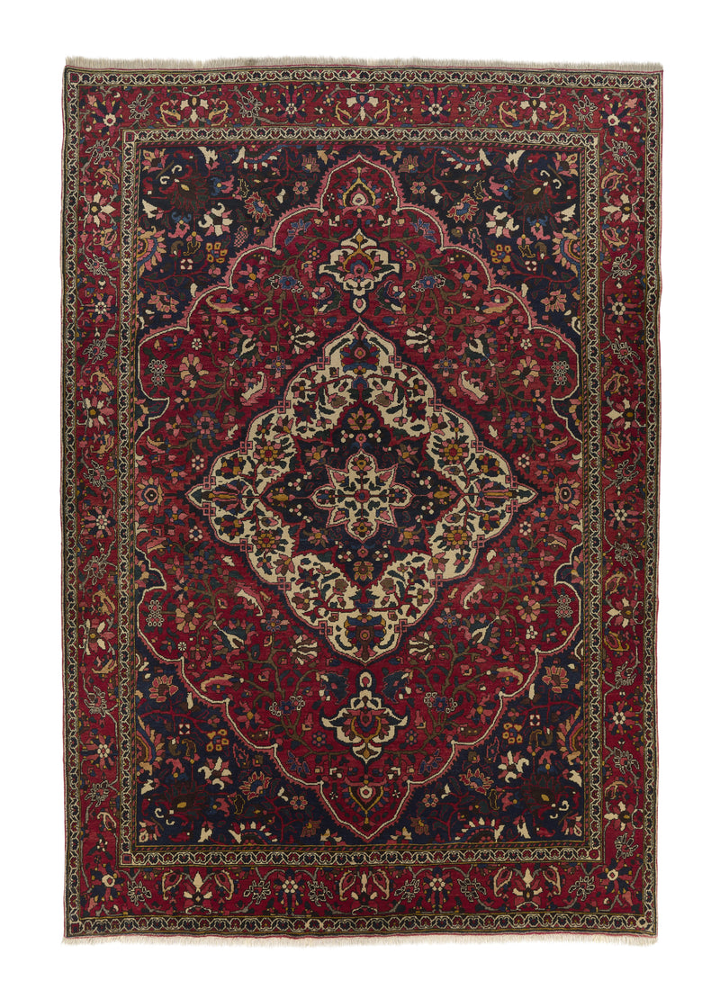 17669 Persian Rug Bakhtiari Handmade Area Tribal Vintage 7'1'' x 10'4'' -7x10- Red Floral Design
