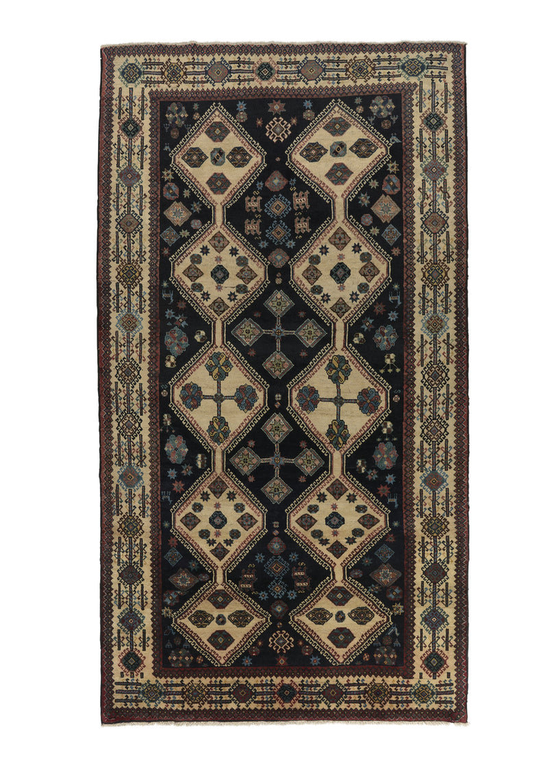 17699 Persian Rug Bakhtiari Handmade Area Runner Tribal Vintage 5'0'' x 10'6'' -5x11- Whites Beige Blue Geometric Design