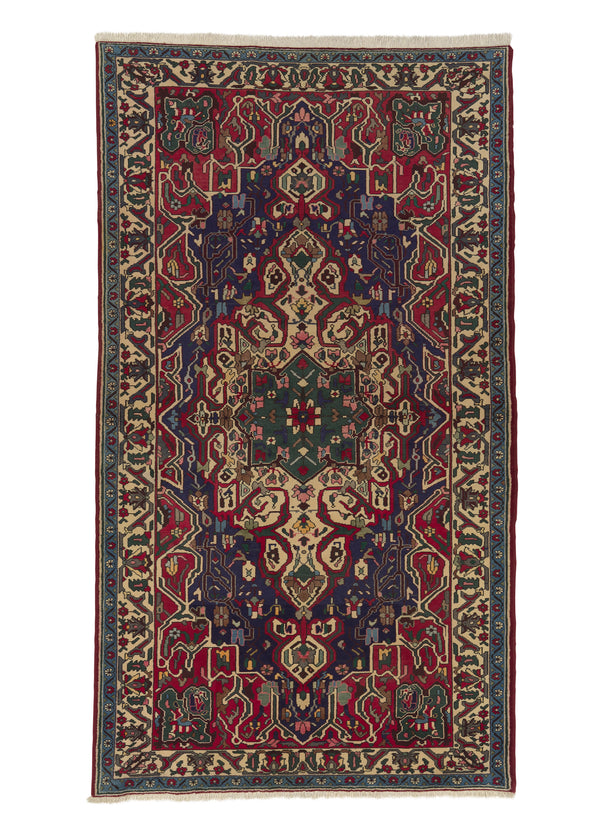 17704 Persian Rug Bakhtiari Handmade Area Tribal 5'5'' x 9'6'' -5x10- Red Blue Gol Farang Floral Design