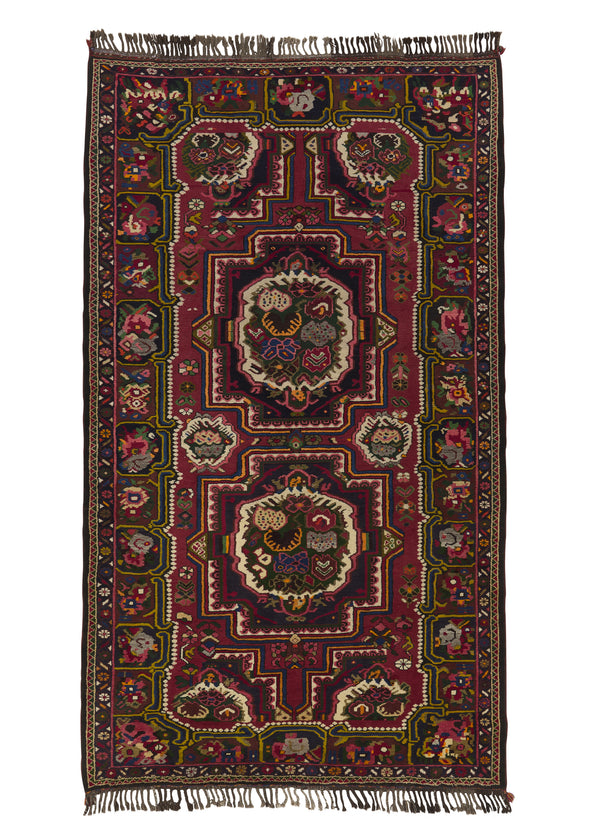 17706 Persian Rug Bakhtiari Handmade Area Tribal 5'6'' x 9'5'' -6x9- Red Multi-color Gol Farang Floral Design