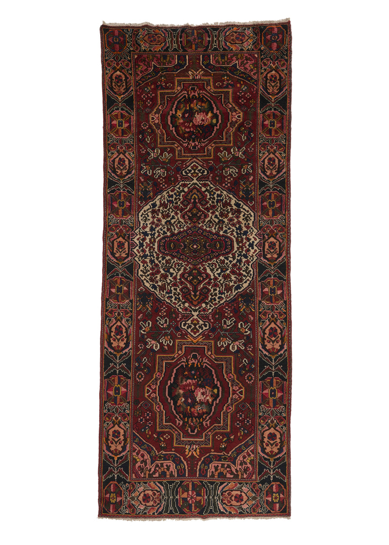 17708 Persian Rug Bakhtiari Handmade Area Tribal 4'7'' x 11'10'' -5x12- Red Gol Farang Floral Design