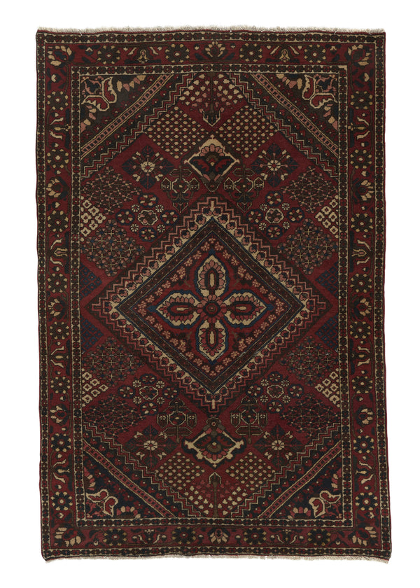 17759 Persian Rug Bakhtiari Handmade Area Tribal Vintage 4'4'' x 6'6'' -4x7- Red Geometric Design