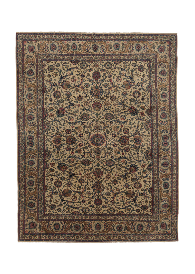 17830 Persian Rug Kashan Handmade Area Traditional 11'0'' x 14'7'' -11x15- Whites Beige Blue Floral Design