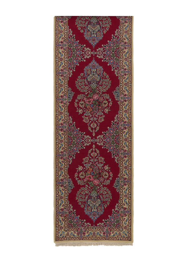 17861 Persian Rug Isfahan Handmade Runner Traditional 2'8'' x 12'9'' -3x13- Red Open Field Vase Floral Design