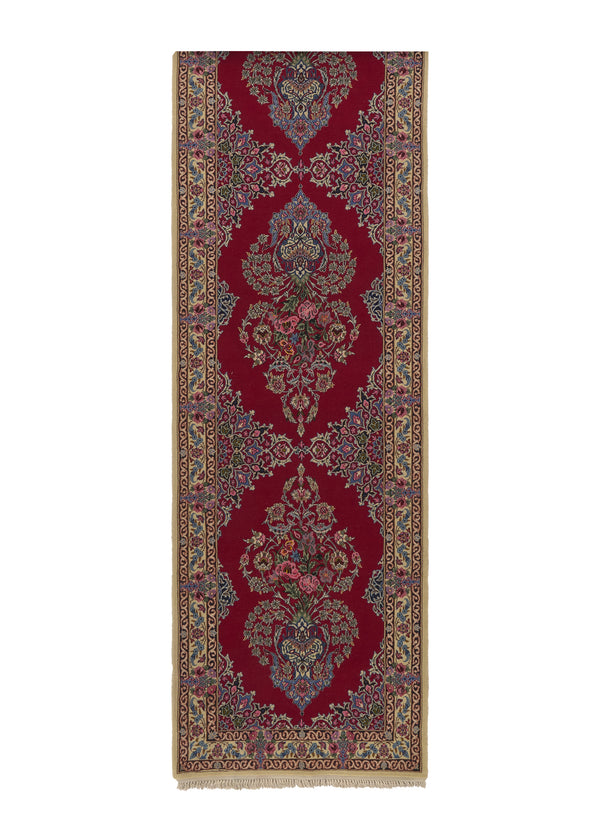 17861 Persian Rug Isfahan Handmade Runner Traditional 2'8'' x 12'9'' -3x13- Red Open Field Vase Floral Design