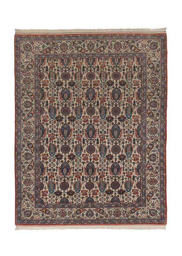 17957 Persian Rug Varamin Handmade Area Traditional 10'5'' x 13'0'' -10x13- Whites Beige Blue Paisley Boteh Design