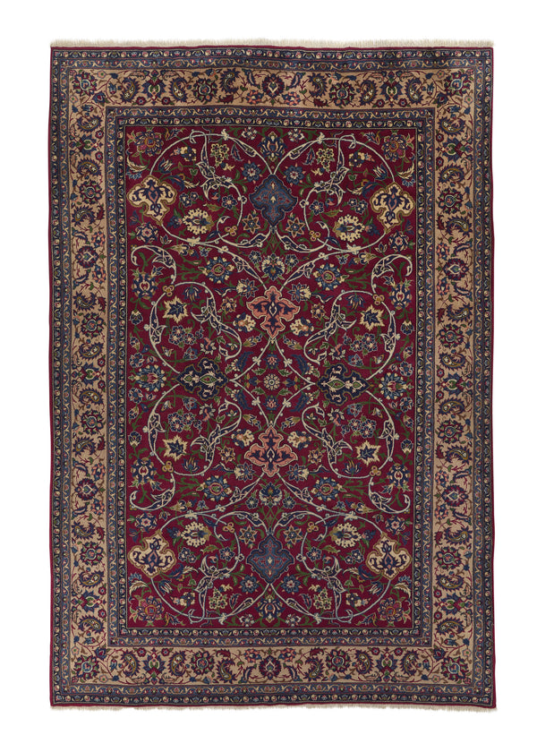 17961 Persian Rug Yazd Handmade Area Traditional 6'7'' x 10'0'' -7x10- Red Floral Design