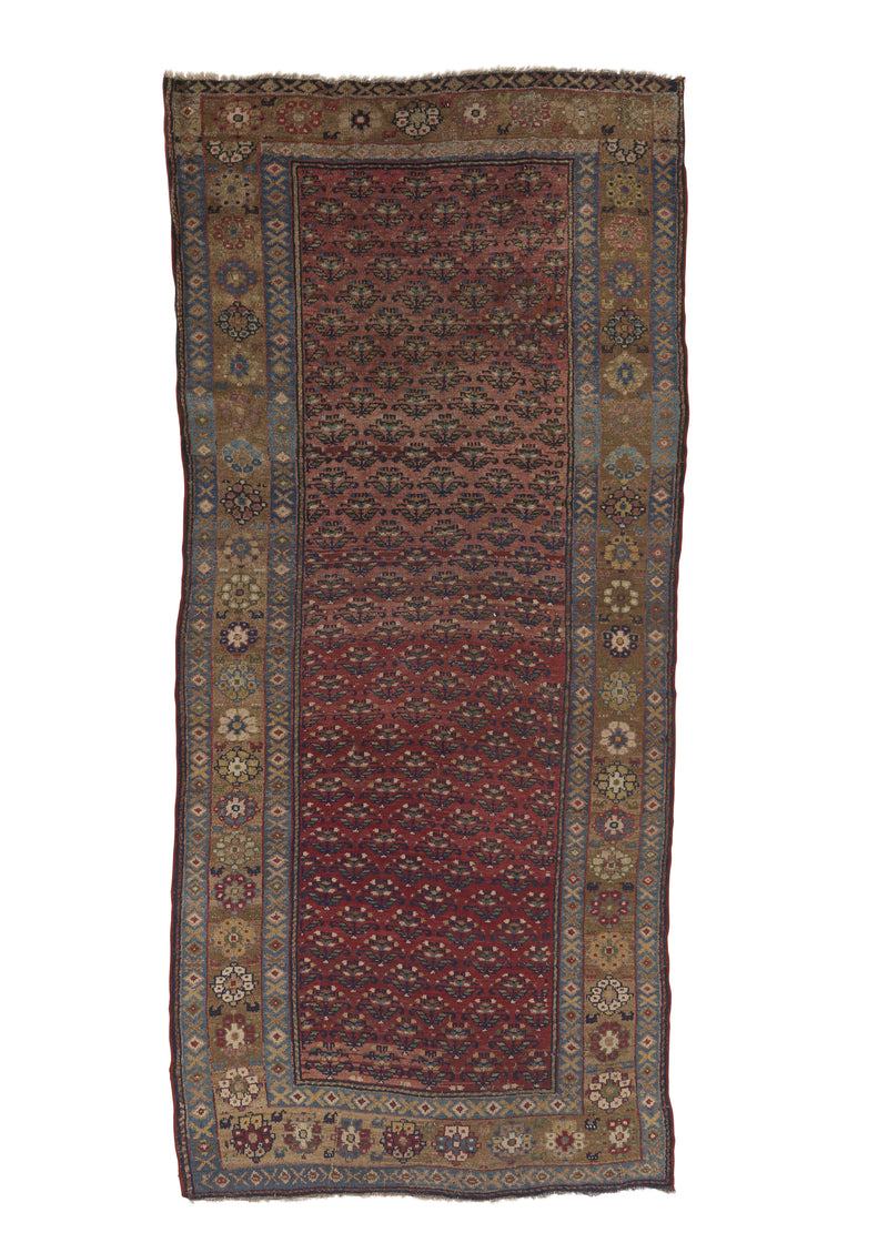 17980 Persian Rug Kurdistan Handmade Area Antique Tribal 4'6'' x 9'6'' -5x10- Red Brown Geometric Design