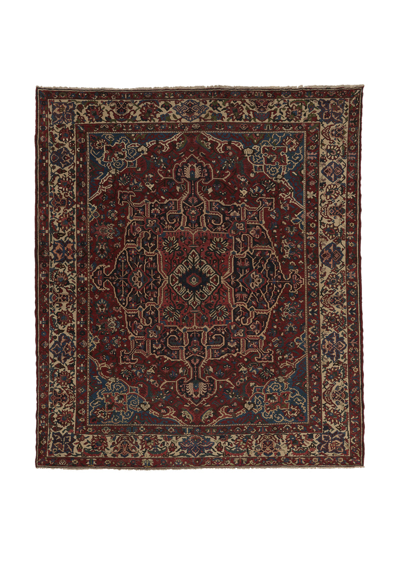 18089 Persian Rug Bakhtiari Handmade Area Tribal Vintage 11'1'' x 12'9'' -11x13- Red Geometric Design