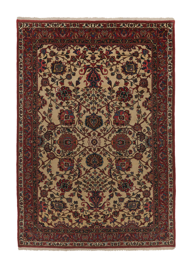 18094 Persian Rug Bakhtiari Handmade Area Tribal 8'7'' x 12'8'' -9x13- Red Whites Beige Floral Design