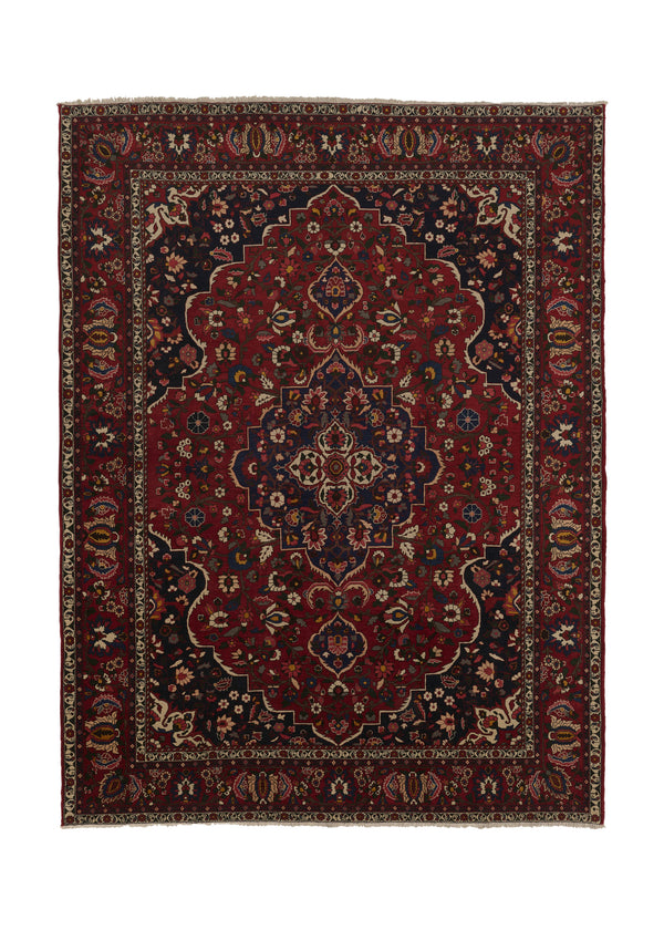 18113 Persian Rug Bakhtiari Handmade Area Tribal 9'10'' x 13'0'' -10x13- Red Blue Floral Design