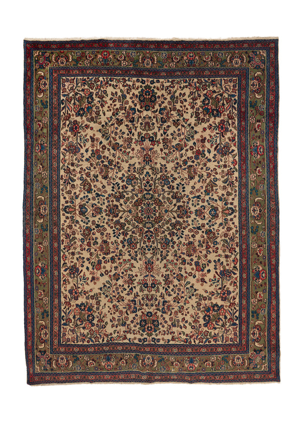 18118 Persian Rug Hamadan Handmade Area Tribal 8'9'' x 11'10'' -9x12- Whites Beige Blue Green Floral Design