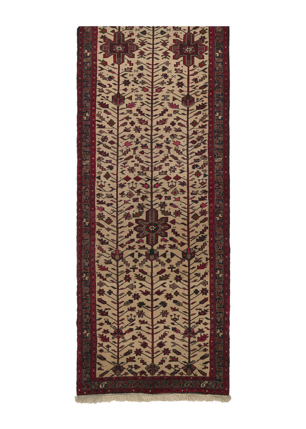 18134 Persian Rug Gharajeh Handmade Runner Tribal 2'10'' x 12'9'' -3x13- Whites Beige Red Geometric Design