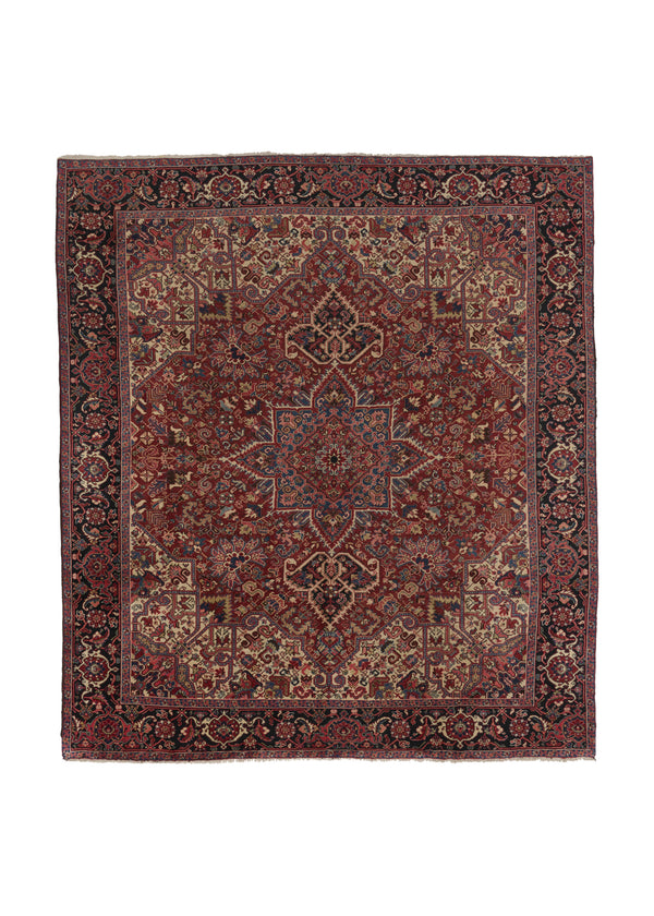 18145 Persian Rug Heriz Handmade Area Tribal Vintage 10'10'' x 11'9'' -11x12- Red Geometric Design