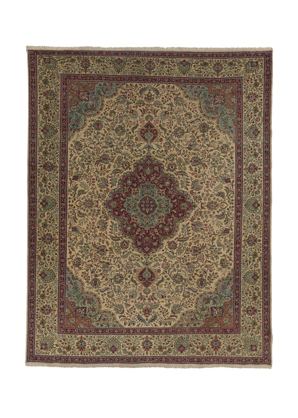 18157 Persian Rug Tabriz Handmade Area Traditional 9'8'' x 12'2'' -10x12- Whites Beige Red Floral Design