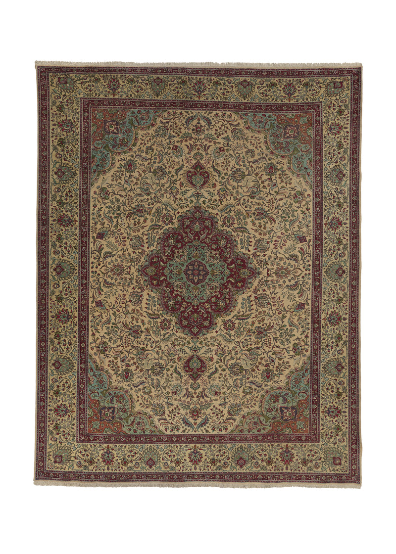 18157 Persian Rug Tabriz Handmade Area Traditional 9'8'' x 12'2'' -10x12- Whites Beige Red Floral Design