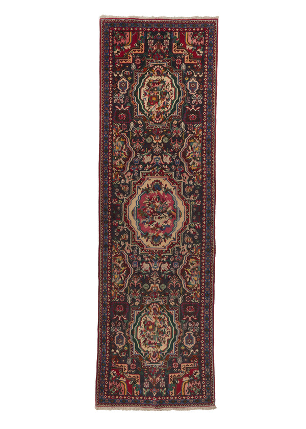 18160 Persian Rug Bakhtiari Handmade Runner Tribal 3'3'' x 10'1'' -3x10- Blue Green Red Gol Farang Floral Design