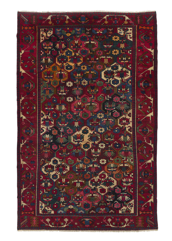 18559 Persian Rug Bakhtiari Handmade Area Tribal 6'9'' x 11'3'' -7x11- Red Multi-color Floral Design