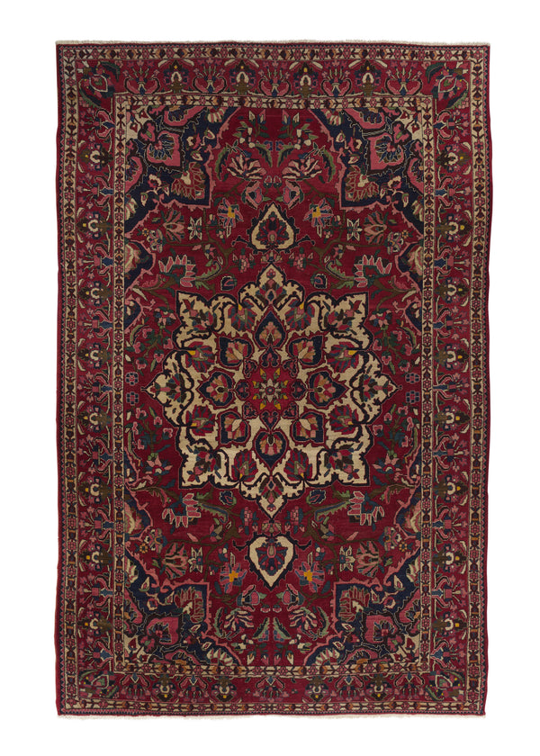 18592 Persian Rug Bakhtiari Handmade Area Antique Tribal 6'8'' x 10'6'' -7x11- Red Floral Design