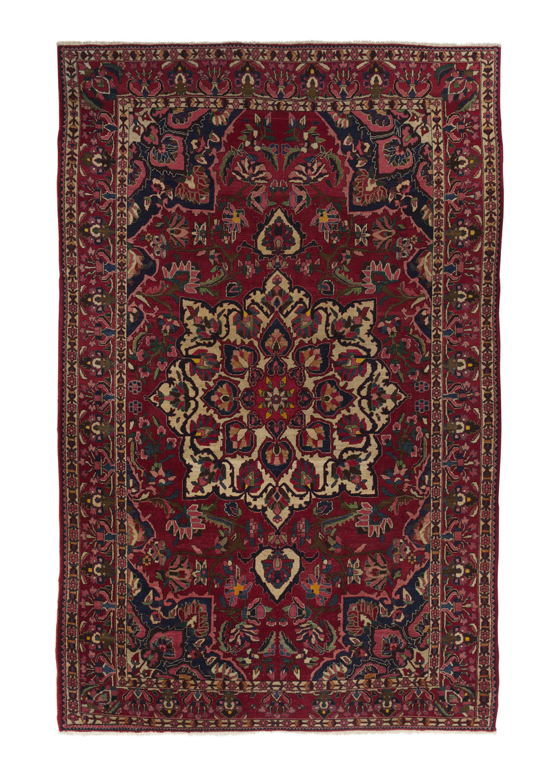 18592 Persian Rug Bakhtiari Handmade Area Antique Tribal 6'8'' x 10'6'' -7x11- Red Floral Design