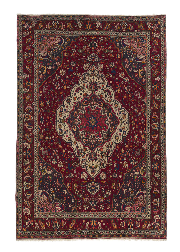 18596 Persian Rug Bakhtiari Handmade Area Tribal 6'9'' x 10'3'' -7x10- Red Floral Design