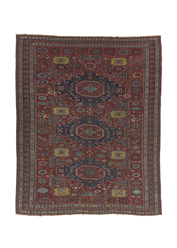 18652 Caucasian Rug Shirvan Handmade Area Antique Traditional 8'3'' x 10'1'' -8x10- Red Blue Geometric Soumak Design