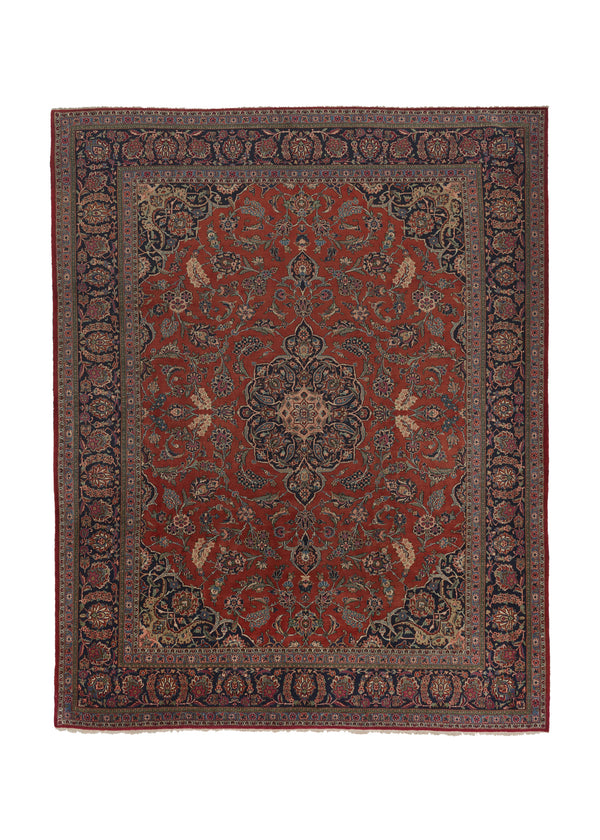 18682 Persian Rug Kashan Handmade Area Traditional 11'0'' x 13'6'' -11x14- Red Blue Floral Design