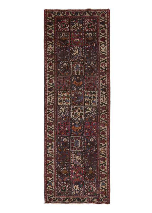 18847 Persian Rug Bakhtiari Handmade Runner Tribal Vintage 3'7'' x 10'5'' -4x10- Red Multi-color Garden Design