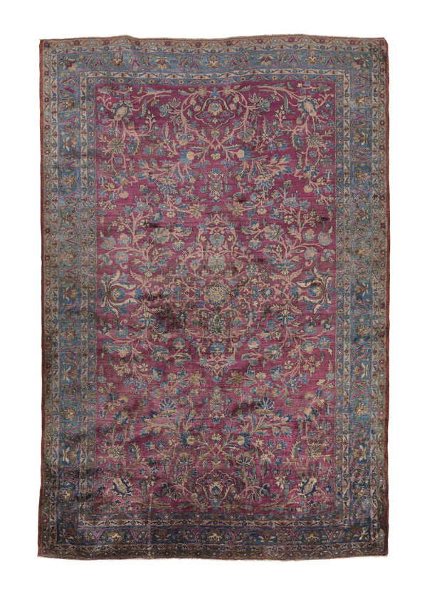 18862 Persian Rug Kashan Handmade Area Antique Traditional 4'5'' x 6'7'' -4x7- Purple Blue Floral Dabir Design