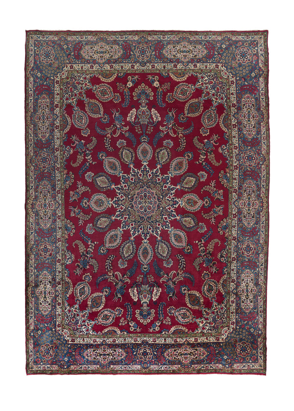 18881 Persian Rug Yazd Handmade Area Traditional 10'3'' x 14'10'' -10x15- Red Blue Sheikh Safi Floral Design