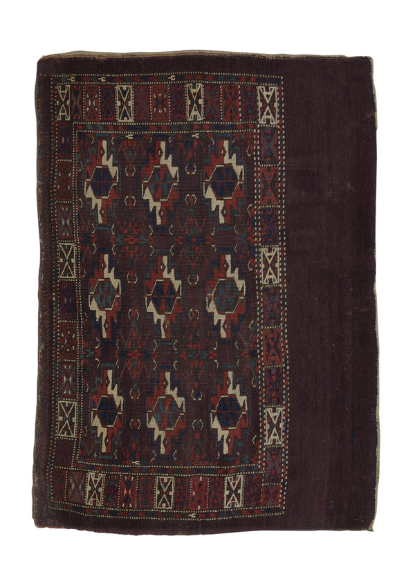 18883 Persian Rug Turkmen Handmade Area Antique Tribal 2'7'' x 3'11'' -3x4- Brown Red Saddle Bag Poshti Design
