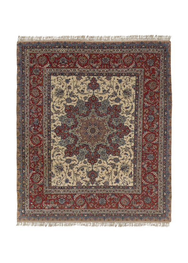 18894 Persian Rug Isfahan Handmade Area Traditional 7'11'' x 9'4'' -8x9- Red Whites Beige Floral Design