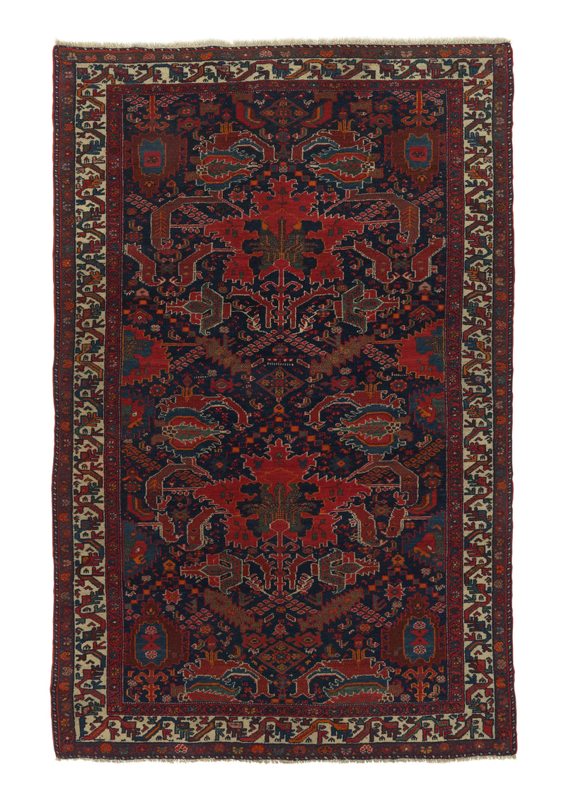 19006 Persian Rug Malayer Handmade Area Antique Tribal 4'6'' x 6'0'' -5x6- Red Blue Floral Unusual Design