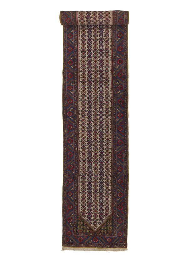 1900 Persian Rug Hamadan Handmade Runner Tribal 3'1'' x 16'0'' -3x16- Red Blue Floral Design
