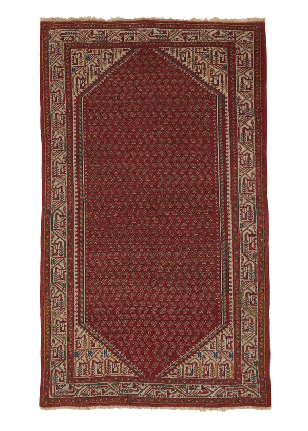 19038 Persian Rug Saraband Handmade Area Tribal 4'2'' x 6'10'' -4x7- Red Paisley Boteh Design