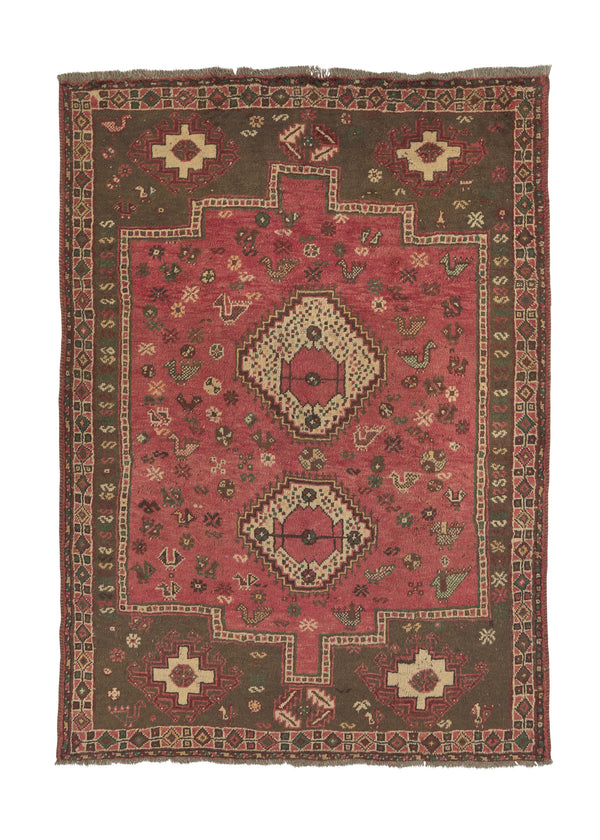 19095 Persian Rug Shiraz Handmade Area Tribal Vintage 6'3'' x 9'4'' -6x9- Red Green Geometric Design