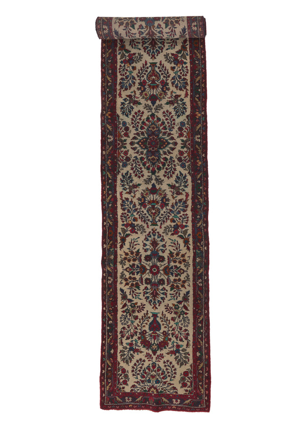 1911 Persian Rug Hamadan Handmade Runner Tribal 2'8'' x 13'3'' -3x13- Whites Beige Red Floral Design