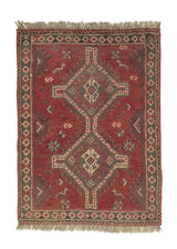19180 Persian Rug Shiraz Handmade Area Tribal 3'3'' x 4'6'' -3x5- Red Geometric Design