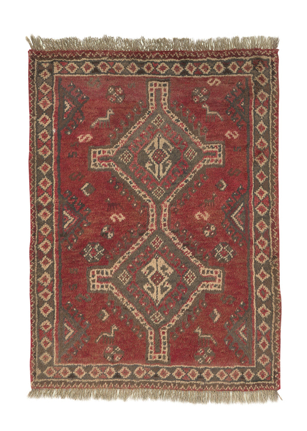 19180 Persian Rug Shiraz Handmade Area Tribal 3'3'' x 4'6'' -3x5- Red Geometric Design