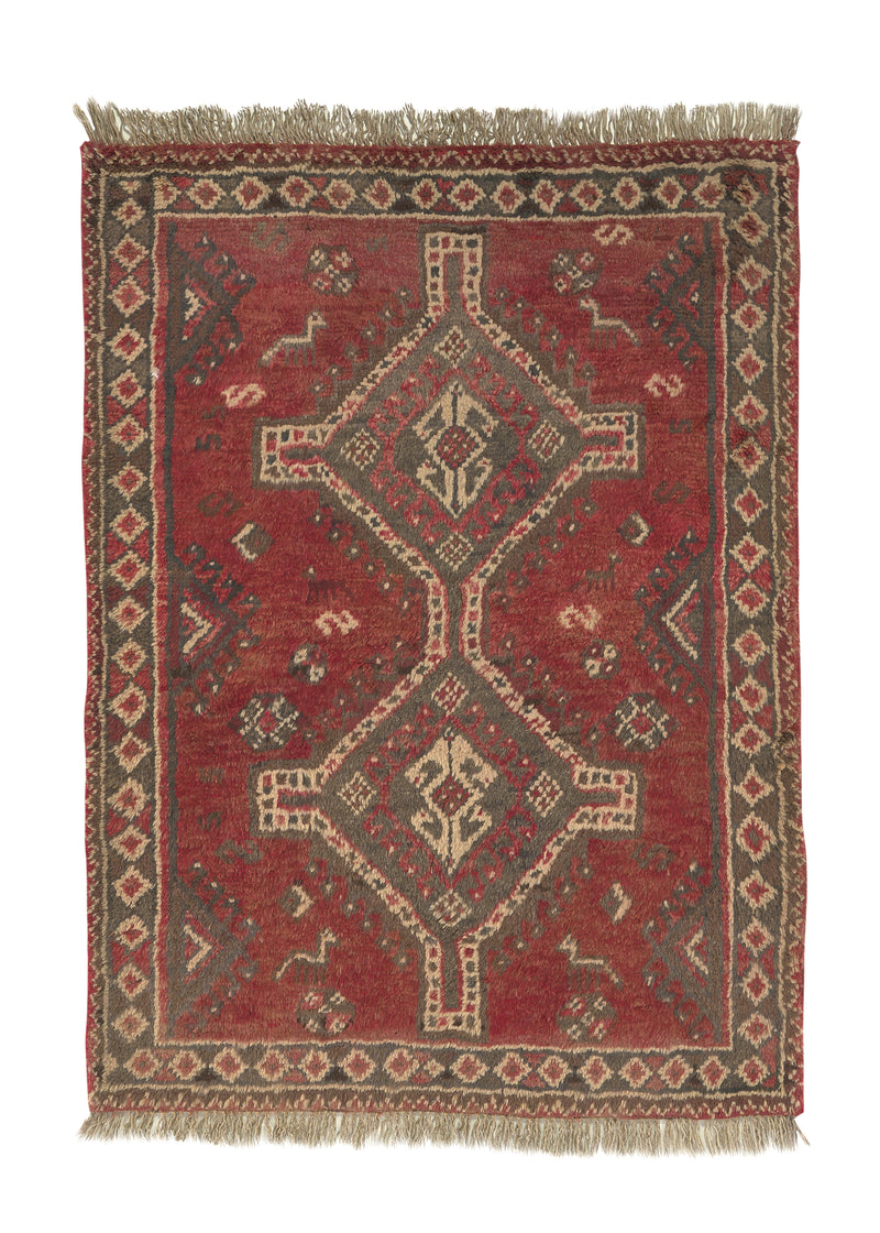 19180 Persian Rug Shiraz Handmade Area Tribal 3'3'' x 4'6'' -3x5- Red Geometric Design