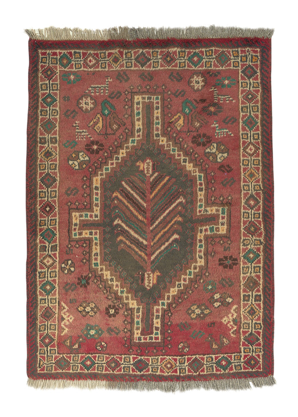 19201 Persian Rug Shiraz Handmade Area Tribal 3'5'' x 4'8'' -3x5- Red Geometric Design