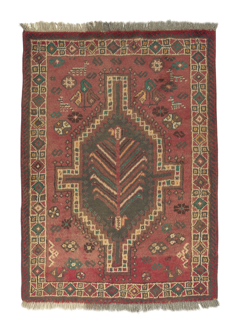 19201 Persian Rug Shiraz Handmade Area Tribal 3'5'' x 4'8'' -3x5- Red Geometric Design