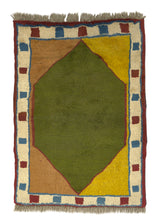 19380 Persian Rug Gabbeh Handmade Area Tribal 3'3'' x 4'6'' -3x5- Green Multi-color Geometric Design