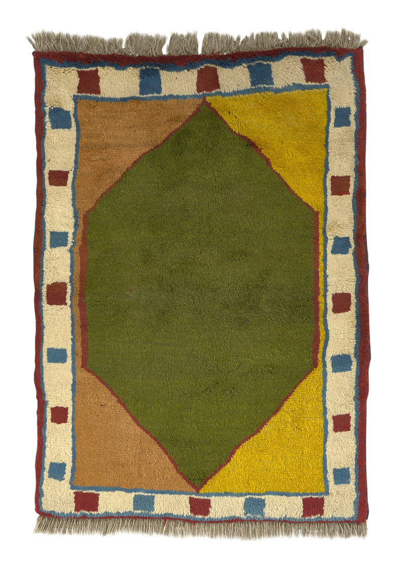 19380 Persian Rug Gabbeh Handmade Area Tribal 3'3'' x 4'6'' -3x5- Green Multi-color Geometric Design