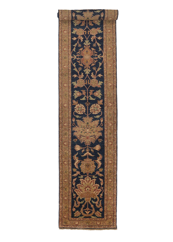 19756 Oriental Rug Pakistani Handmade Runner Transitional 2'5'' x 14'1'' -2x14- Blue Whites Beige Oushak Design