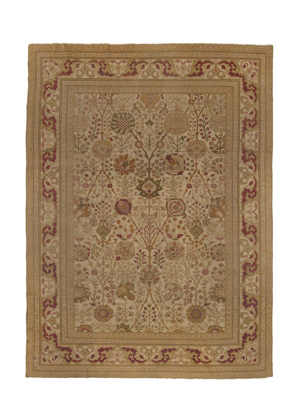 19866 Oriental Rug Indian Handmade Area Antique Traditional 8'11'' x 12'0'' -9x12- Whites Beige Yellow Gold Floral Design