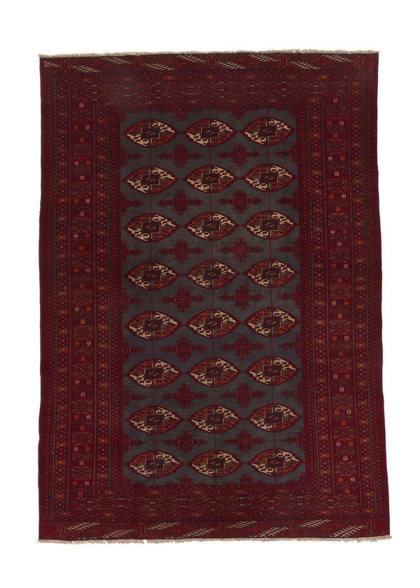 19875 Persian Rug Turkmen Handmade Area Tribal 4'3'' x 6'1'' -4x6- Red Black Bokhara Design