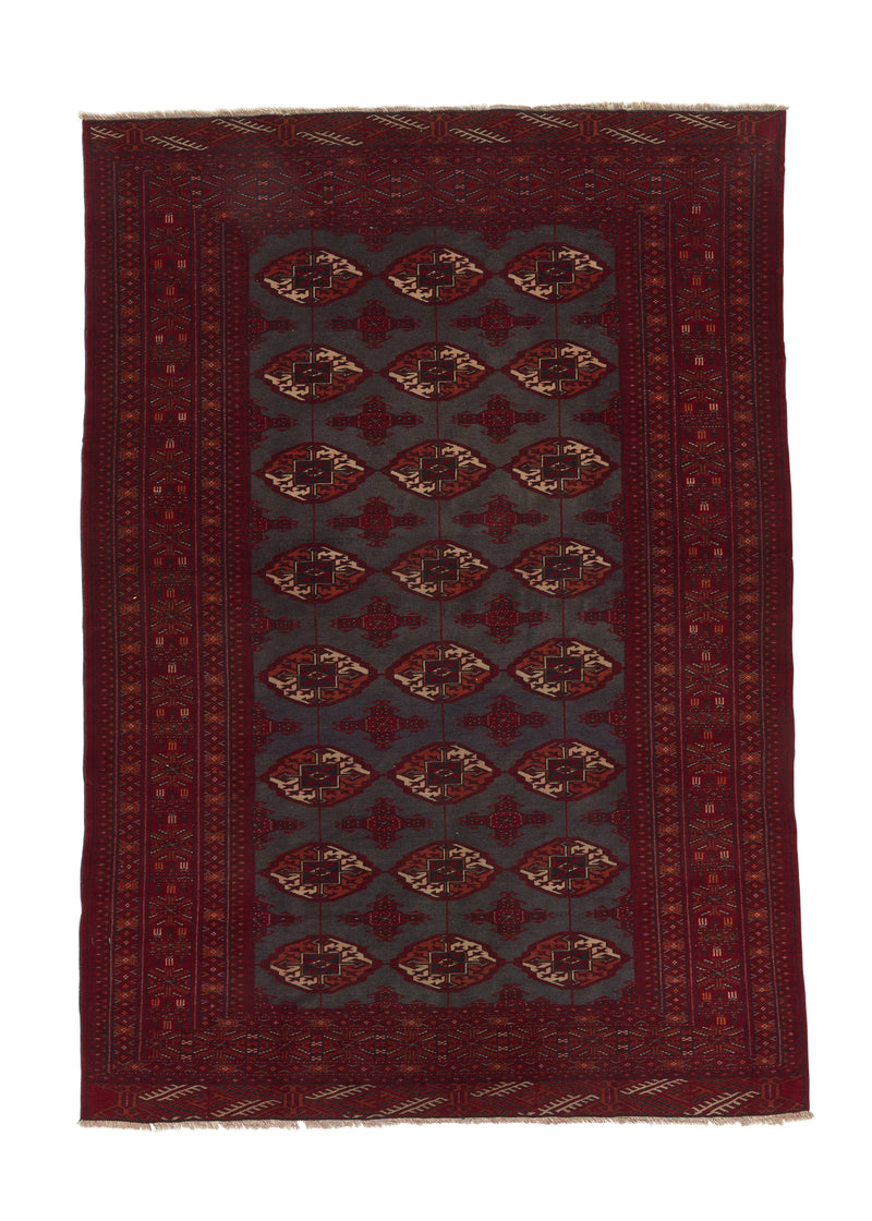 19875 Persian Rug Turkmen Handmade Area Tribal 4'3'' x 6'1'' -4x6- Red Black Bokhara Design