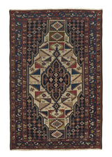 19880 Persian Rug Mazlaghan Handmade Area Antique Tribal 4'4'' x 6'6'' -4x7- Whites Beige Blue Geometric Unusual Design